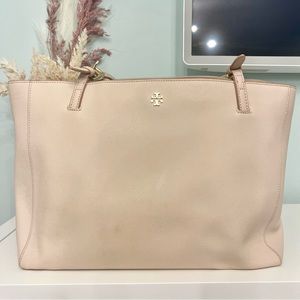 Tory Burch Nude Pink Shoulder Tote Bag with Laptop Pocket
